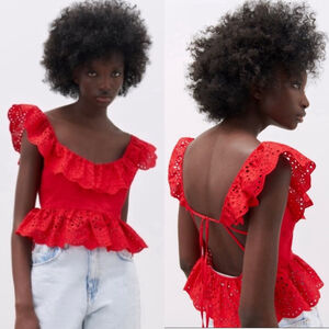 Zara New! Eyelet Peplum Cute Top